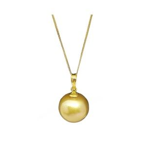 Authentic Golden South Sea Pearl Necklace 12mm Pearl 14k Pendant 18k Gold Chain